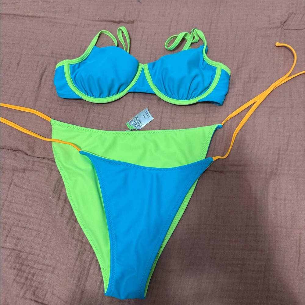 Wild Fable Blue and Neon Green Bikini
